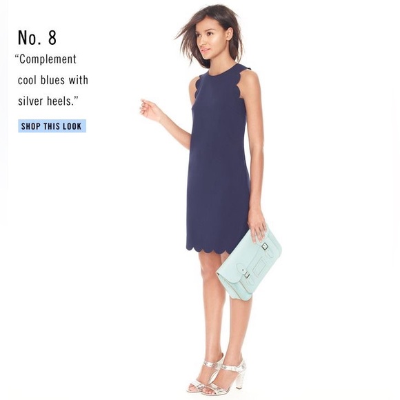J.CREW SCALLOPED BLUE BUSINESS CASUAL EASTER CHURCH DATE NIGHT DRESS SZ 10 - Picture 4 of 6